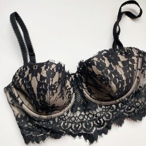 Victoria’s Secret Black Lace Dream Angels Lined Demi Bustier Bra 32DDD